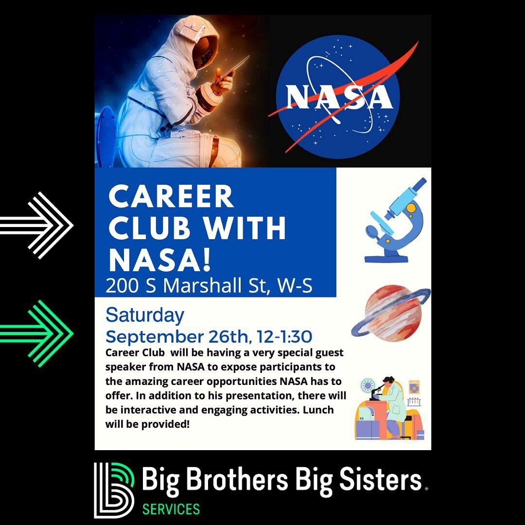 Calling all C.O.U.L. Kids! @wsopportunityproject Career Club has a very special guest from NASA (The National Aeronautics and Space Administration) to discuss amazing career opportunities, and have fun interactive activities. Lunch will be provided. 