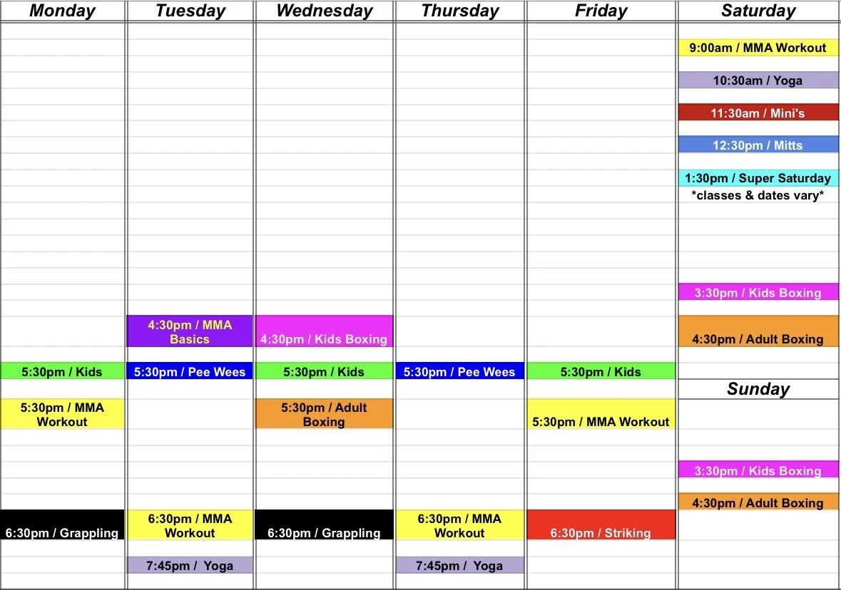 Altruist Mixed Martial Arts Schedule — Altruist Mixed Martial Arts