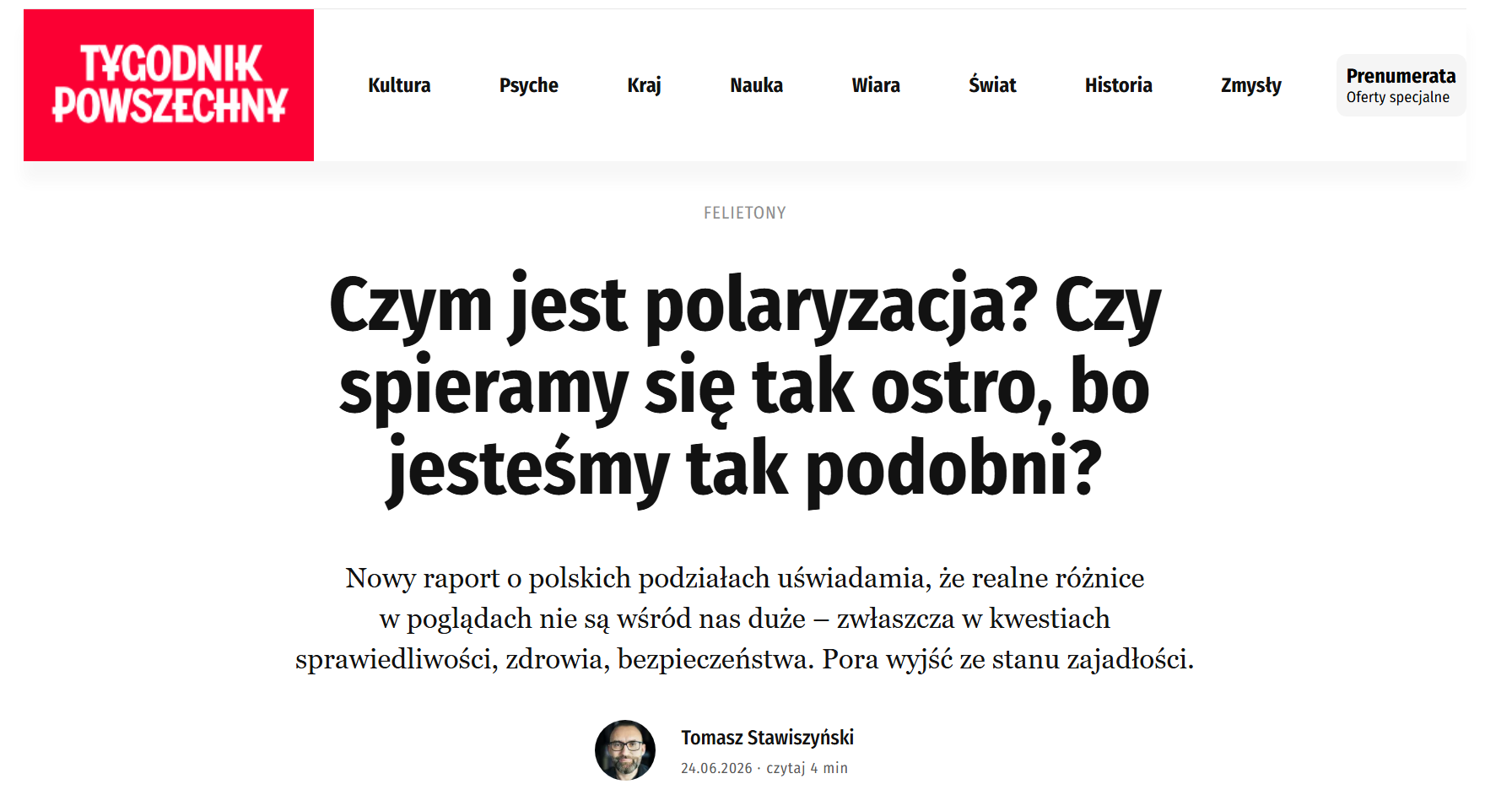 Tygodnik Powszechny o „Stanie Polaryzacji 2026”