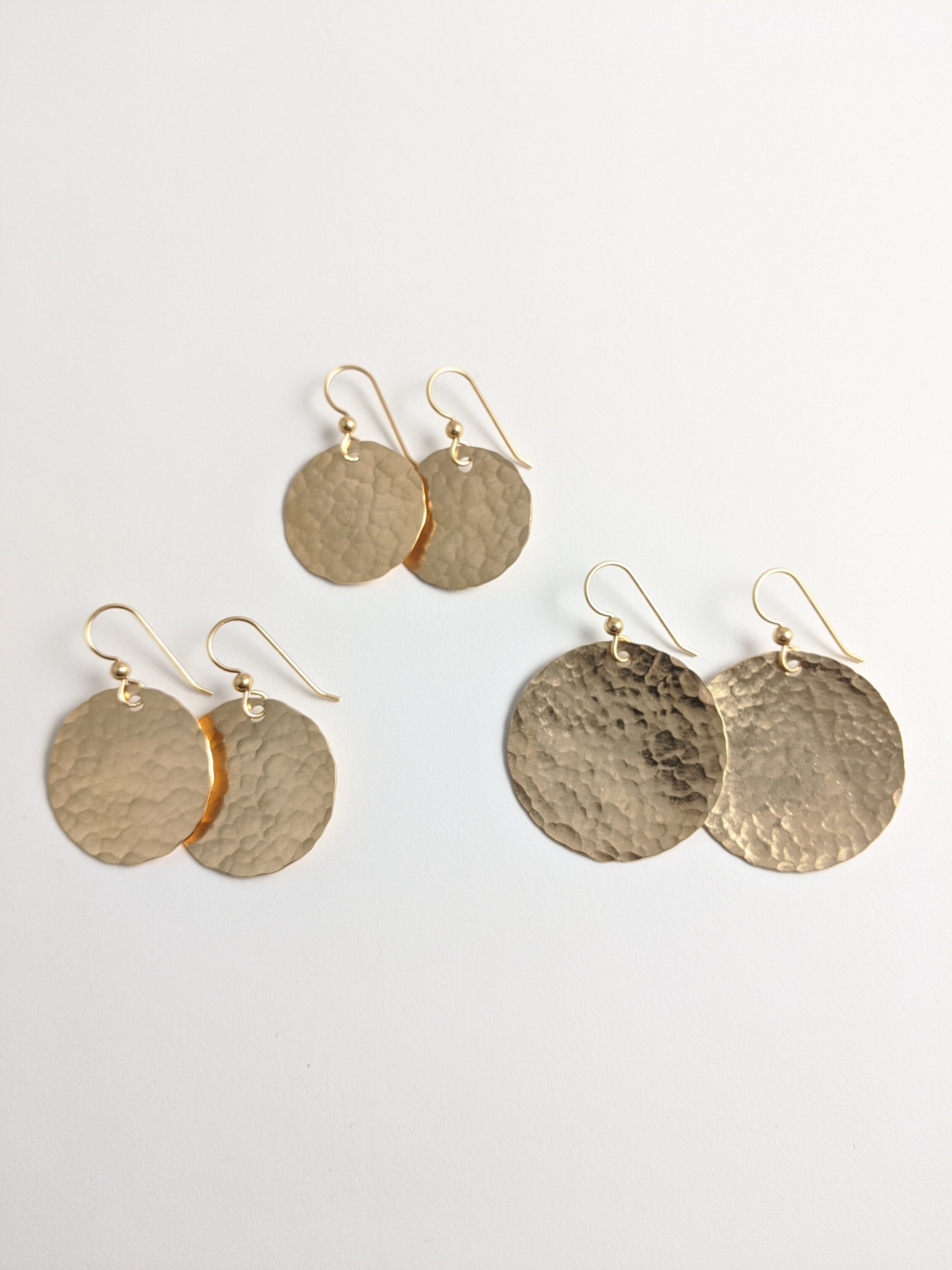 14K Yellow Gold Hammered Disc Earrings - RioGrande