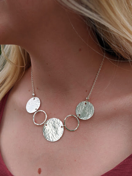 Gold Hammered Disc Pendant Necklace and Earring Jewellery Set – Leaving the  Harbour