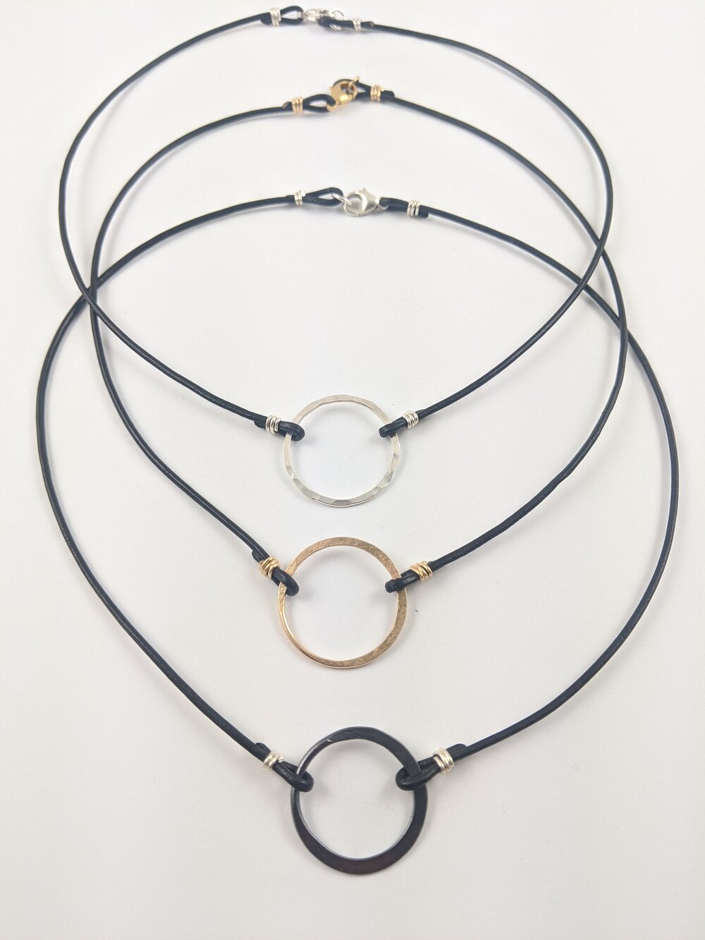 A Circle Necklace on Black Greek Leather, You Choose the Circle — Marsha  Drake Jewelry