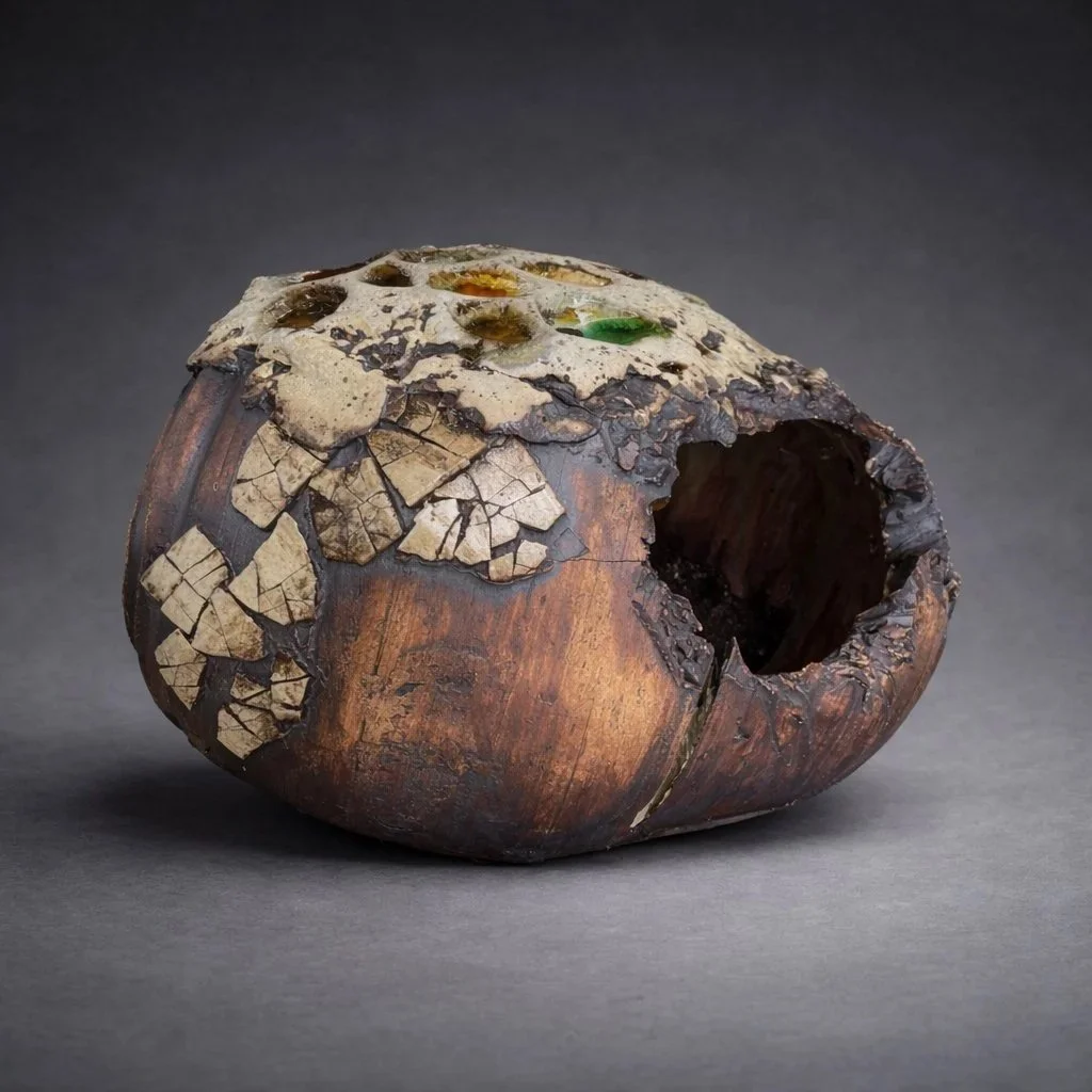 Sanctuary, 10 x 8 x 10 in, glazed stoneware, glass, 2026