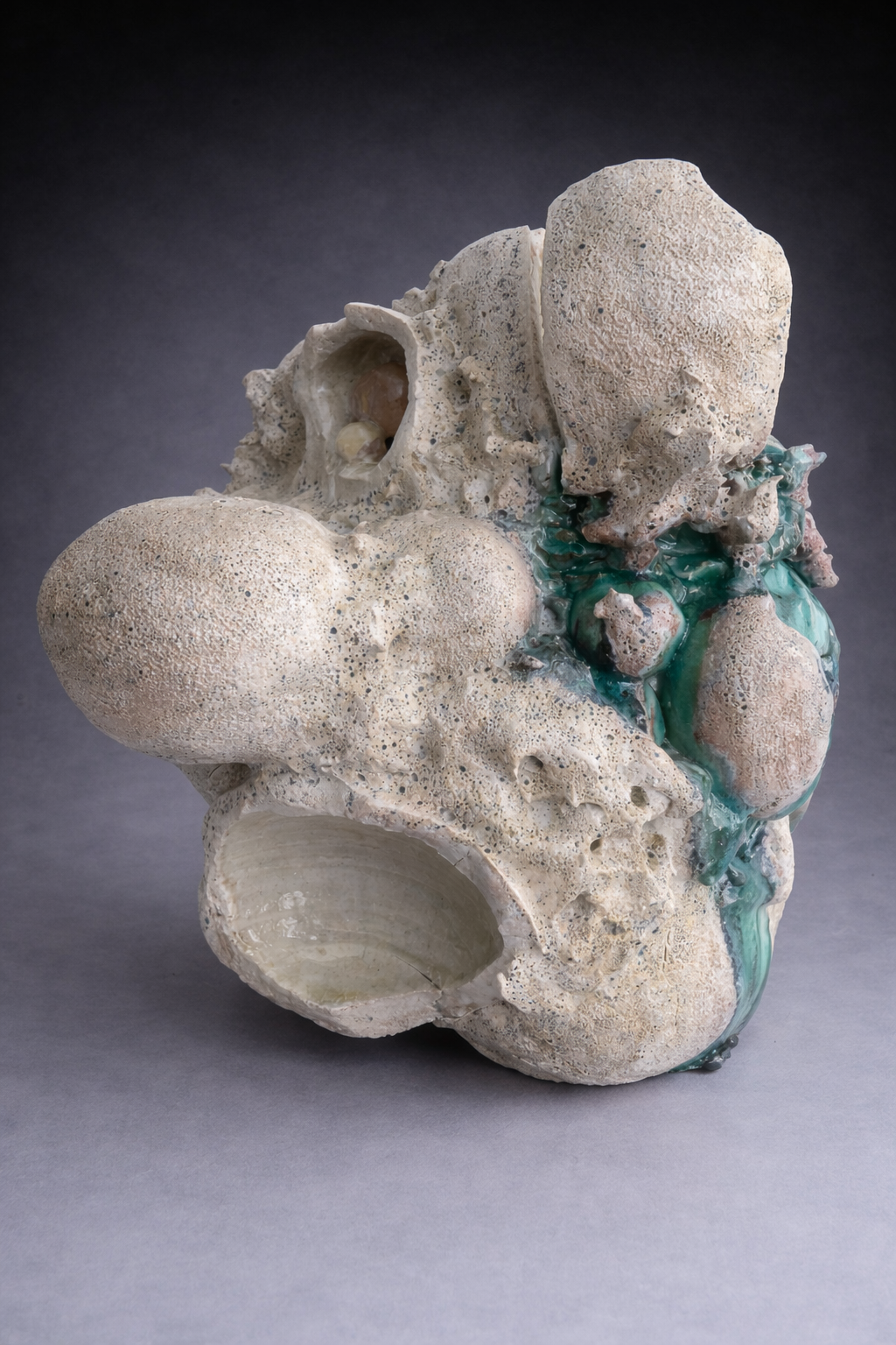 Rupture II, glazed stoneware, glass, 11.5 × 15 × 12 in, 2026