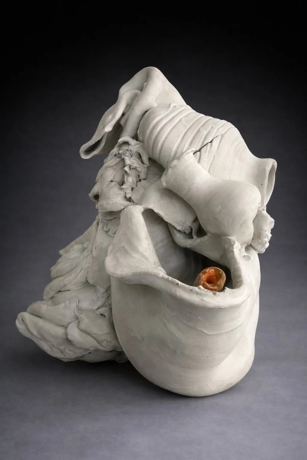 Remains #20, glazed stoneware, glass, 18 × 21 × 18 in, 2026