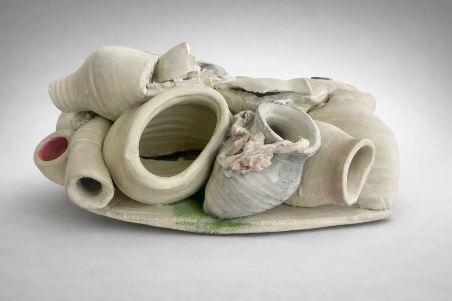 Remains #21, glazed stoneware, glass, 8.5 x 18 x 20 in, 2026