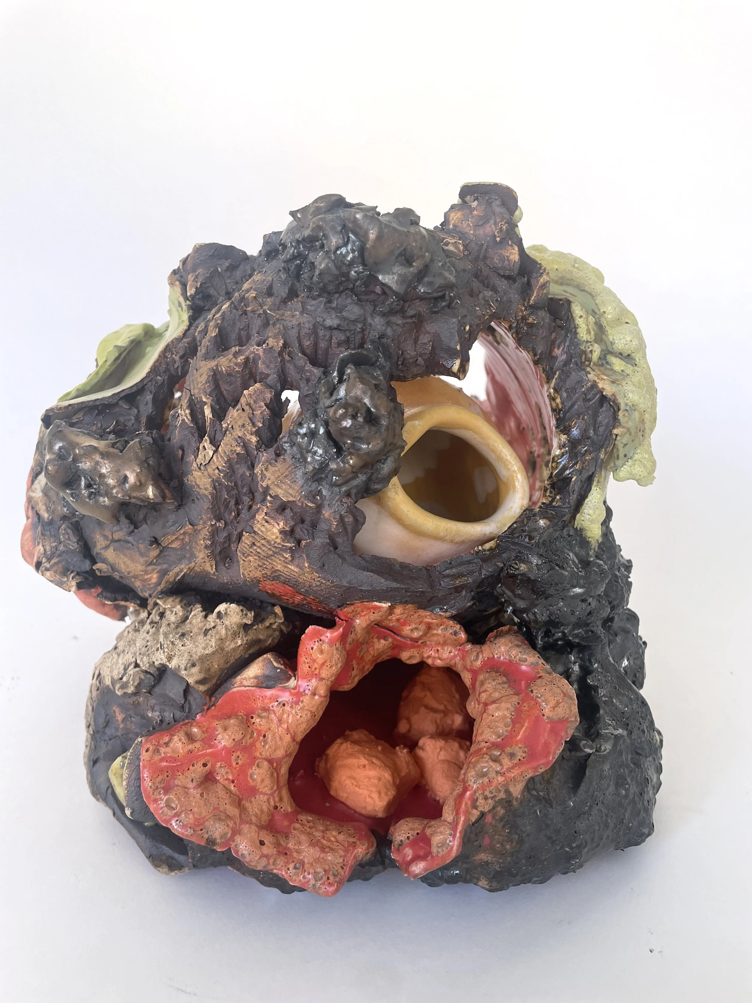 Remains #19, glazed stoneware, glass, 8.5 x 12 x 15 in, 2025