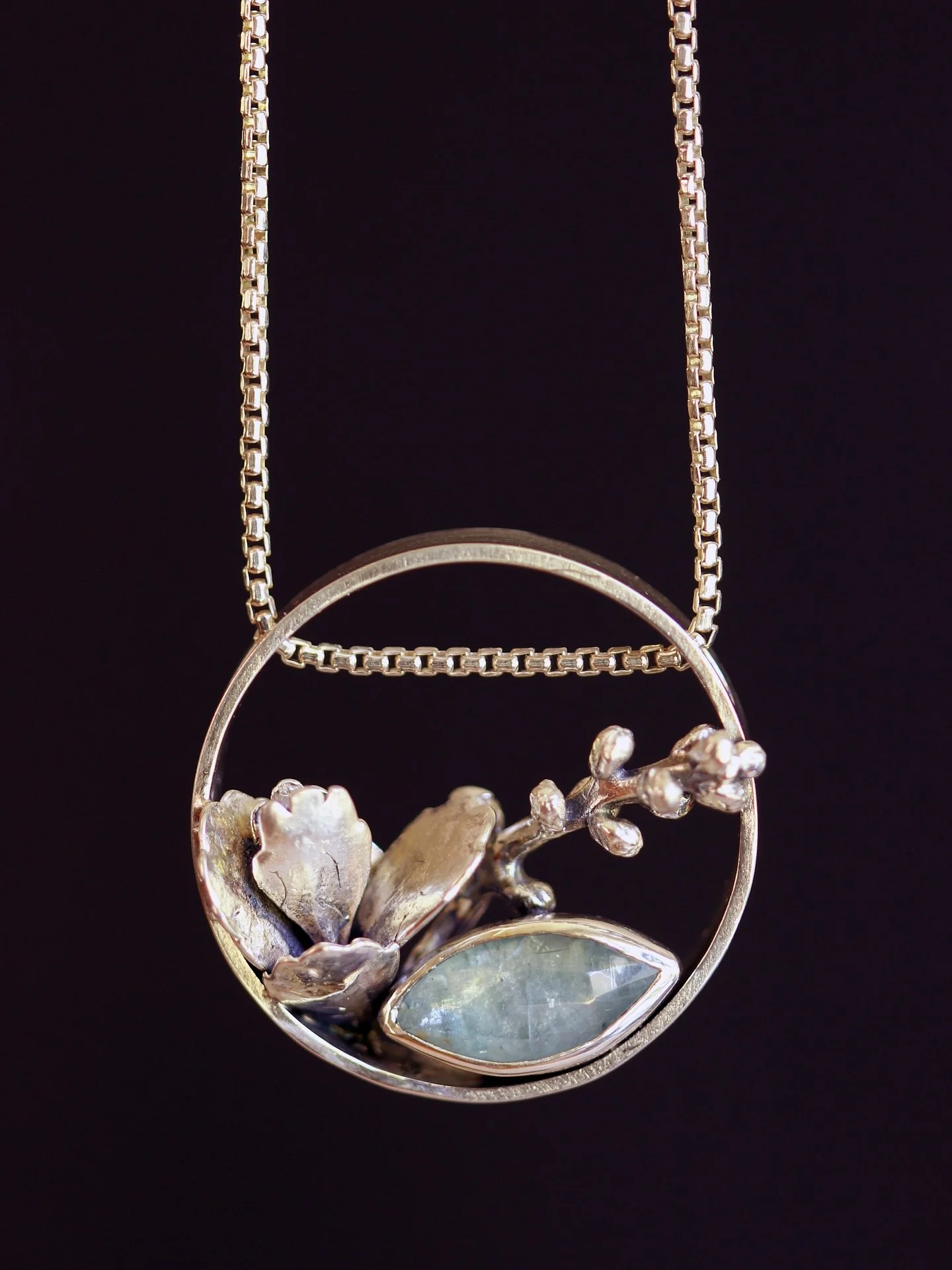I&rsquo;m really proud of this piece. Sterling Silver, cast mangrove buds and succulents, kyanite. Come see it in person today @hermitagefarm @meetyourmakerky
