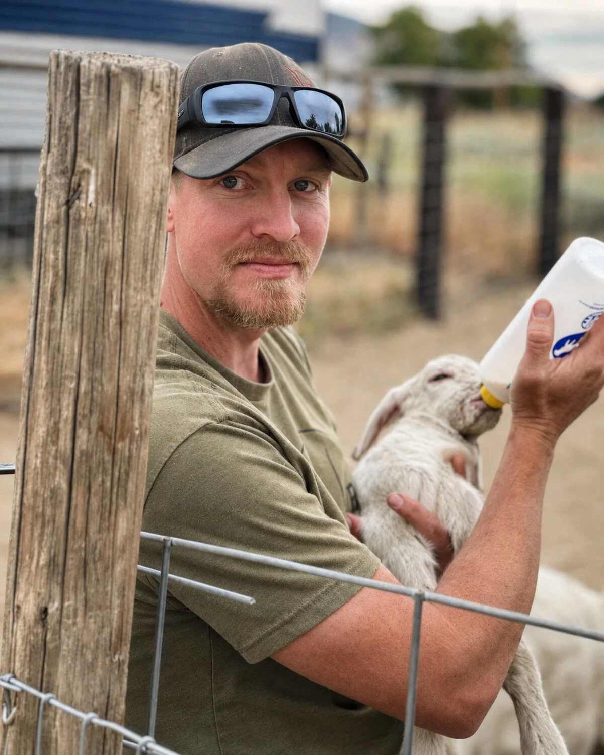 Terryn Cassar bottle feeding baby goat