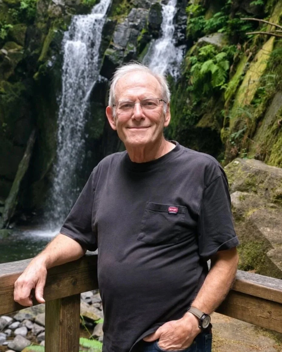 Pastor Gary Kuskie near water fall.