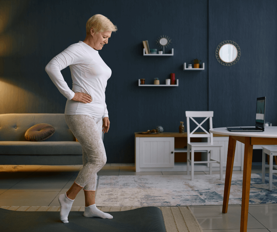 InHouse Pilates blog The benefits of being active image woman exercising at home.