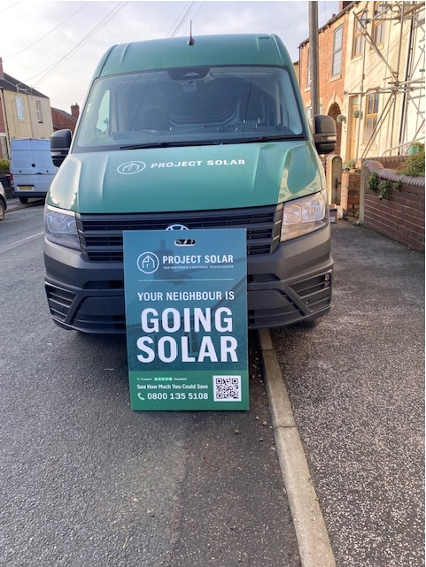 Project Solar UK rebranded van and boards out on the roads