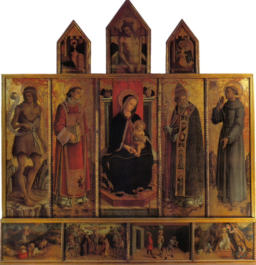  Alterpiece by Carlo Crivelli c. mid 15th century complete with a predella which inspired Leonora Carrington in  The House Opposite.  