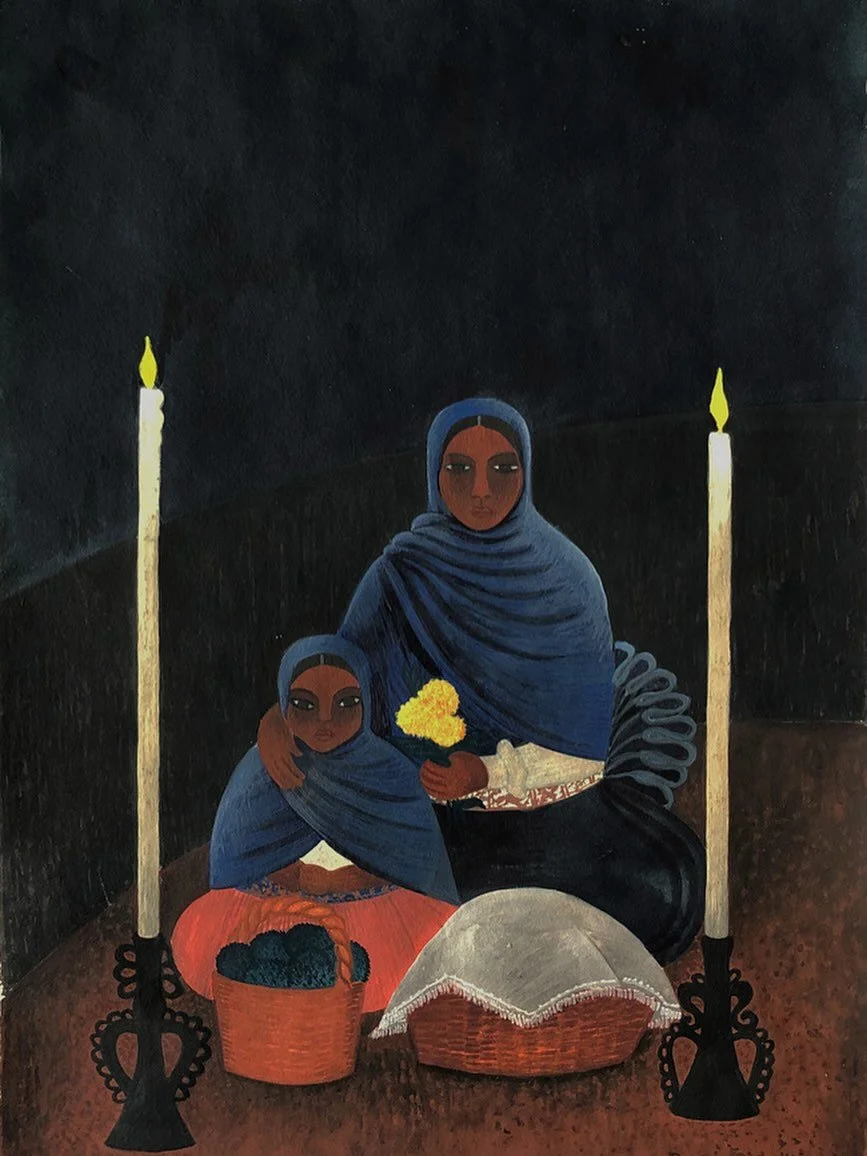 💀 Rosa Rolanda, &ldquo;Peasant Mother and  Child (Day of the Dead, P&aacute;tzcuaro, Michoacan). Gouache on paper. C 1940-45.

We can only imagine what it was like for artist Rosa Rolanda, a Mexican-American dancer turned visual artist, to experienc