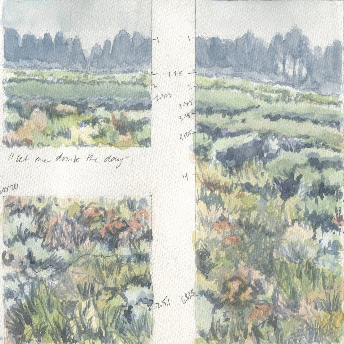 For my new show, I created some unique diptychs and triptychs to explore the concept of "windows". I love the idea of a perfectly framed view from inside a building, and I wanted to create that with my art. This one is a triptych (3 panels)