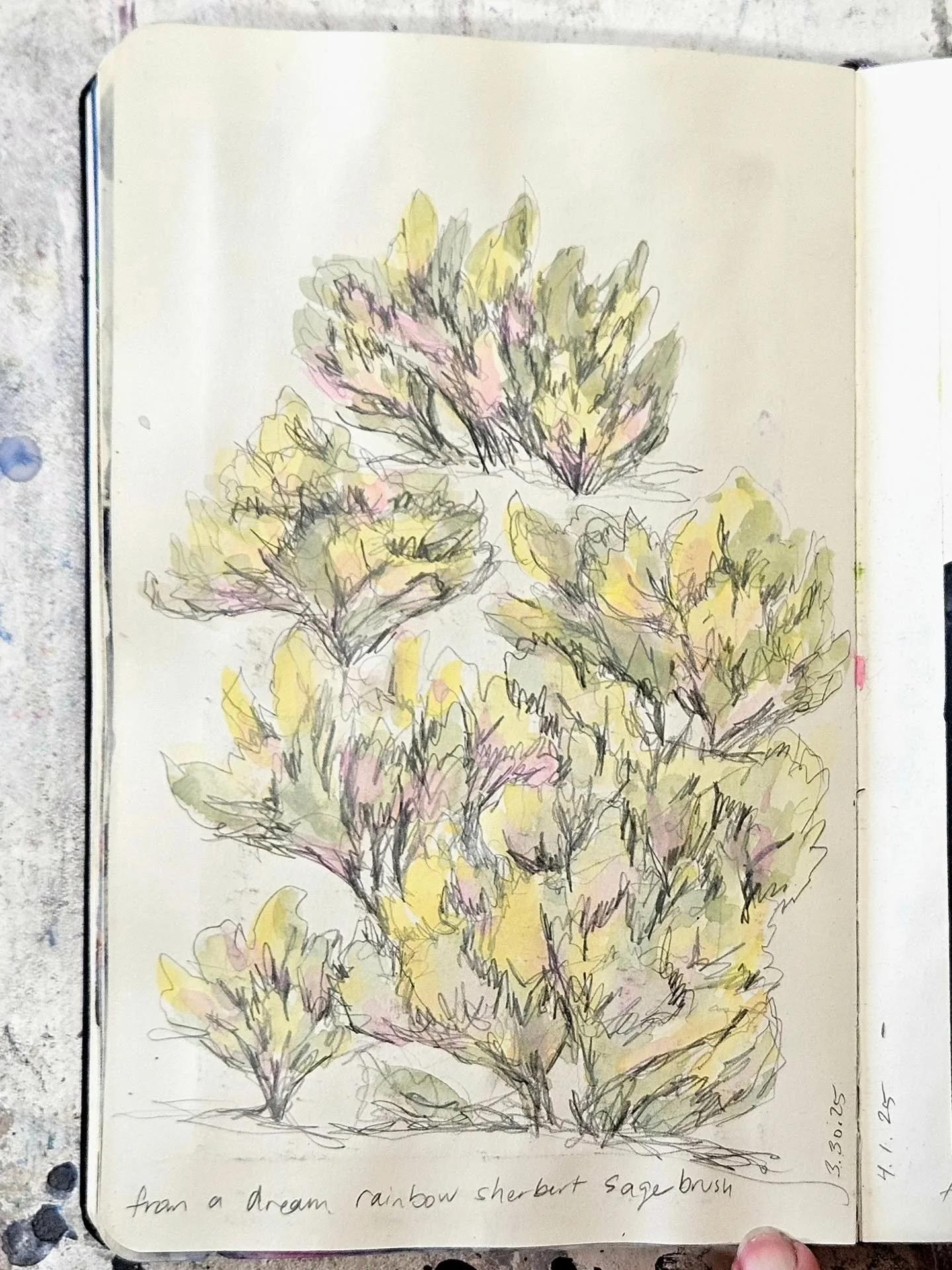 In yesterday's post, I wrote about dreams - how they dried up when I had insomnia, how I started dream journaling to get them back, and how art sometimes comes through in them. These are two pages from my sketchbook of art I saw in my dreams. These w