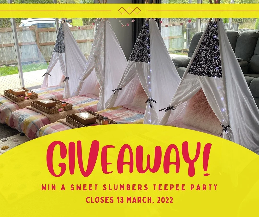 Giveaway time!
We need to snap some shots of our Sweet Slumber Teepee parties in action and what better way to do that than to actually have a teepee party, so we've decided to giveaway one each of a boys and girls teepee party complete with catering