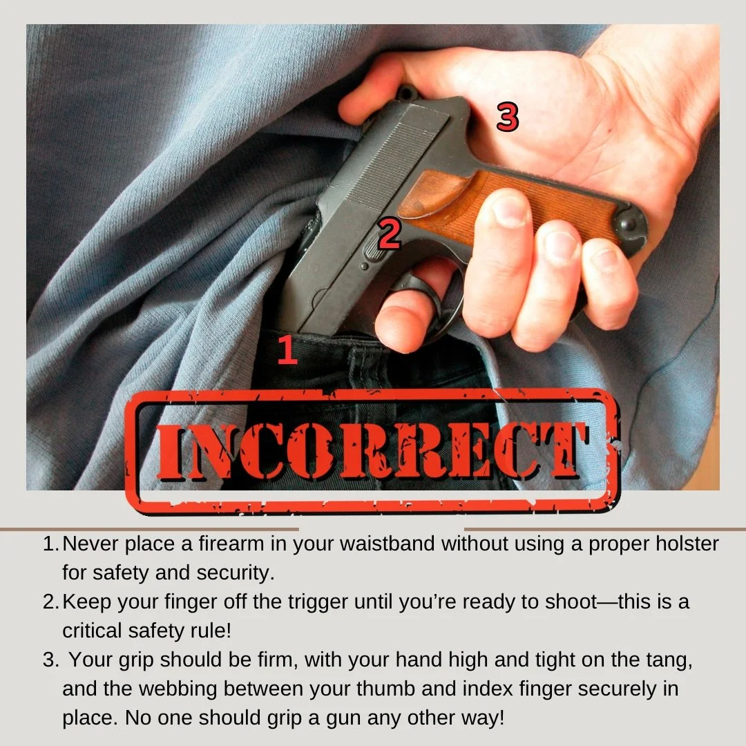 Let&rsquo;s address some firearm basics that might save your life&mdash;or someone else&rsquo;s:

1️⃣ 𝐇𝐨𝐥𝐬𝐭𝐞𝐫𝐬 𝐌𝐚𝐭𝐭𝐞𝐫: Never place a firearm in your waistband without a proper holster. Ads and Hollywood might make it look &ldquo;cool,&r