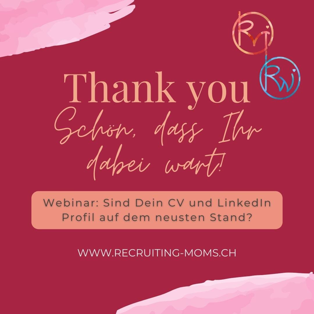 Liebe Ladies,

Es war wieder mal sch&ouml;n mit Euch! Wir freuen uns schon auf die n&auml;chste Session mit Euch! 🤍✨

#staytuned 

#recruitingmoms #recruitingwomen #webinar #cv #linkedin #coaching #lunchdate #thankyou #community #empoweringwomen #wo