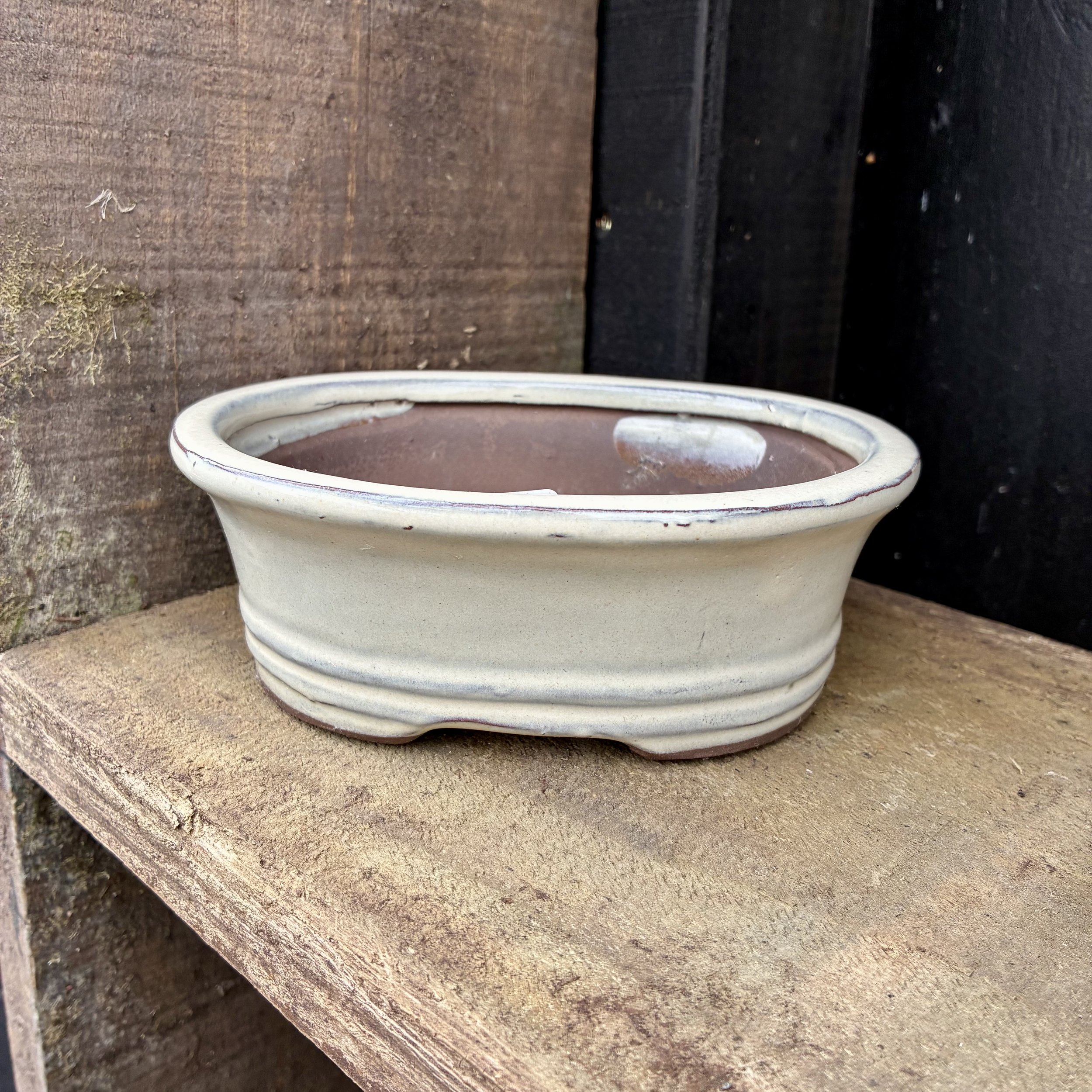 6" Cream Oval Bonsai Pot