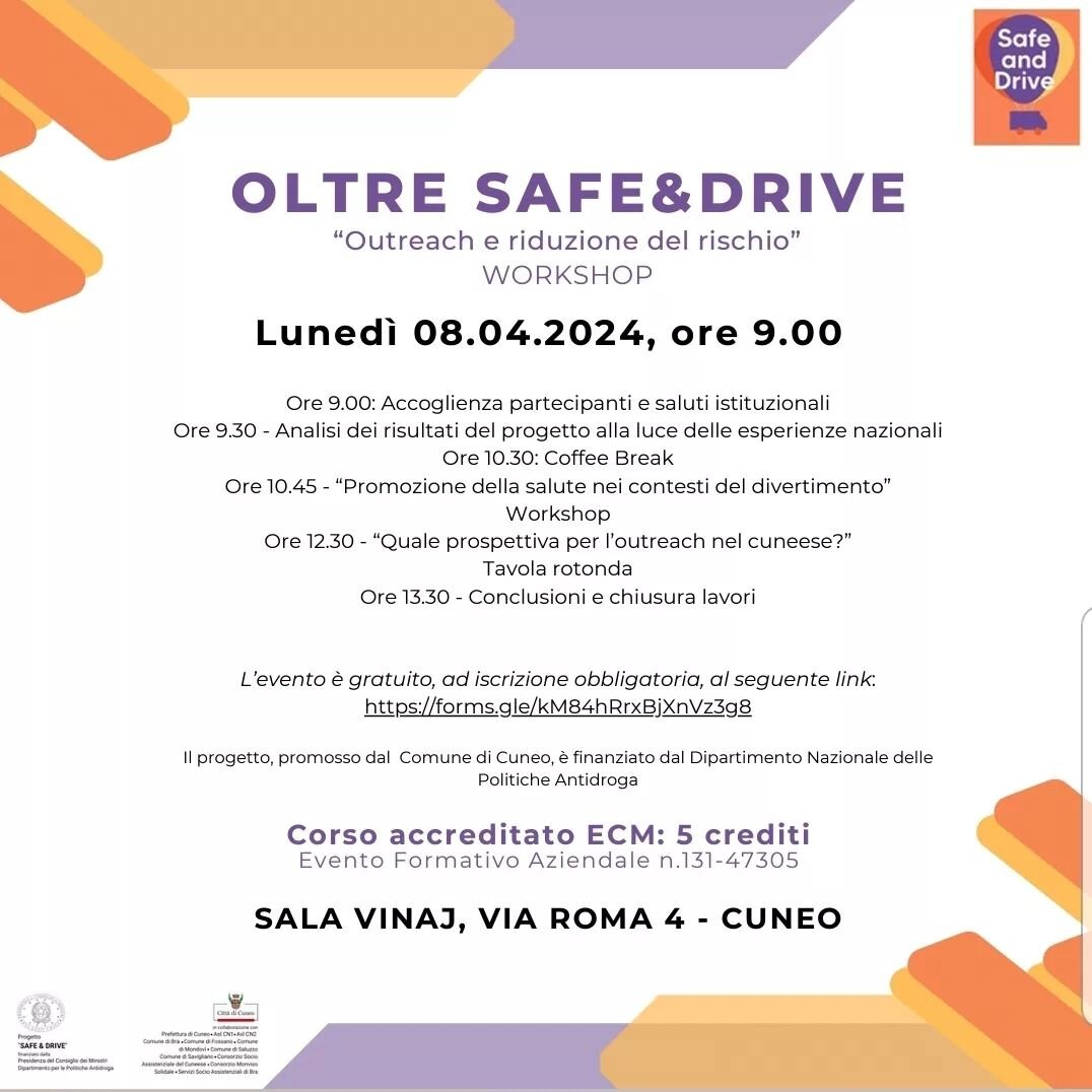 Il progetto di @coopalice_alba e altri attori del terzo settore Safe&amp;Drive sta volgendo al termine.🎊

Vi condividiamo l'invito all'evento formativo finale che si terr&agrave; a Cuneo l'8 aprile 2024.📣

Iscrivetevi al link in bio!🛴