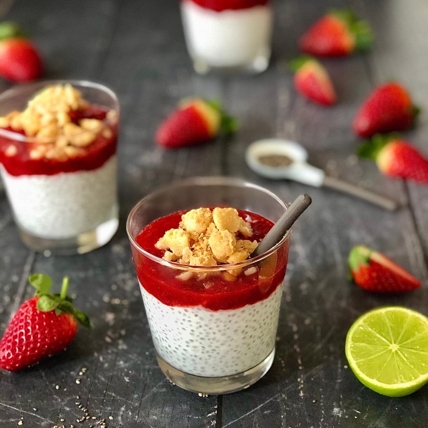 Vanilla and lime chia with strawberries and maple macadamia. 
Who doesn&rsquo;t love a dessert you&rsquo;re allowed to eat for breakfast! 
Been perfecting this recipe for Dear Fig - coming soon! 

#chiapudding #chiadessert #vegandessert #macadamia #v