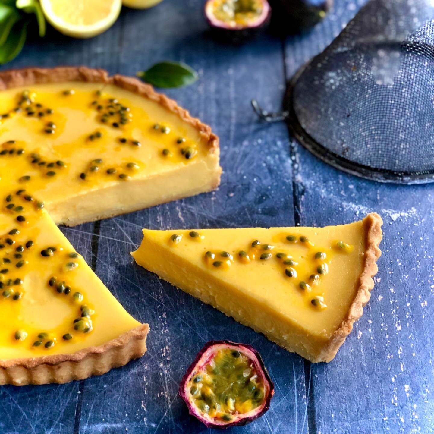 Here it is! Passion fruit and lemon tart. A great use for all the passion fruits falling of my vine. Simple yet delicious! 
Recipe coming soon including a raw vegan version and a pavlova using the left over tart mix to make baked passionfruit curd! 
