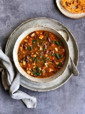 Minestrone Soup with Pan-fried Tomato Garlic Bread