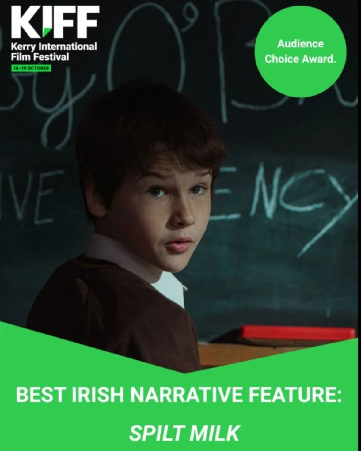 Thank you @kerryintfilmfest for awarding @spiltmilkfilm the Best Narrative Feature at this year's incredible festival. Well done to @huggyd  @caralofty  @laura_mcnicholas  @cillian_sullivan and all the incredible cast and crew who helped create this