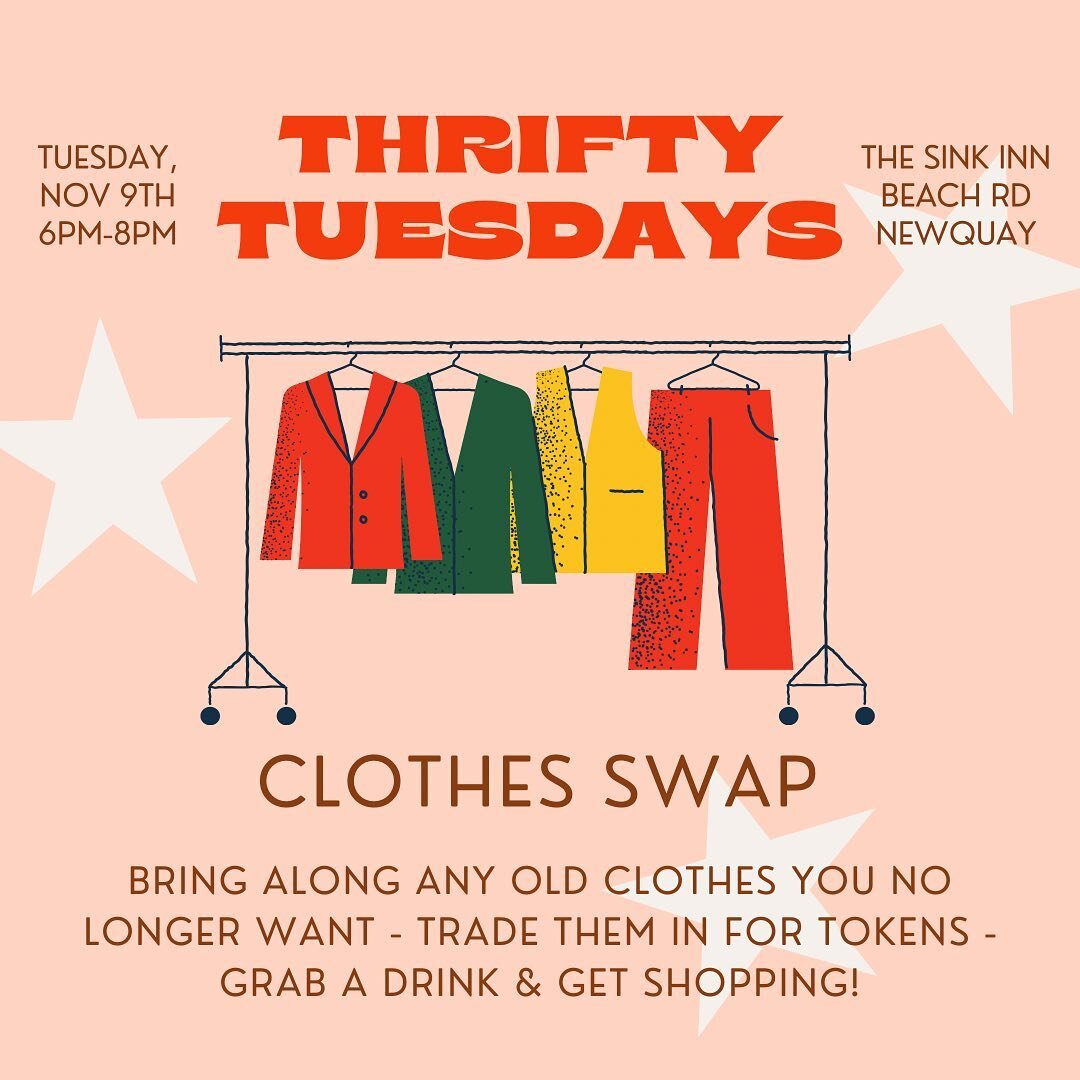 CLOTHES SWAP NEXT TUESDAY!

How does it work?

Bring along your old clothes, trade them in for tokens &amp; purchase any items that take your fancy!

It's a super fun &amp; sustainable way to freshen up your wardrobe plus any clothes left over at the