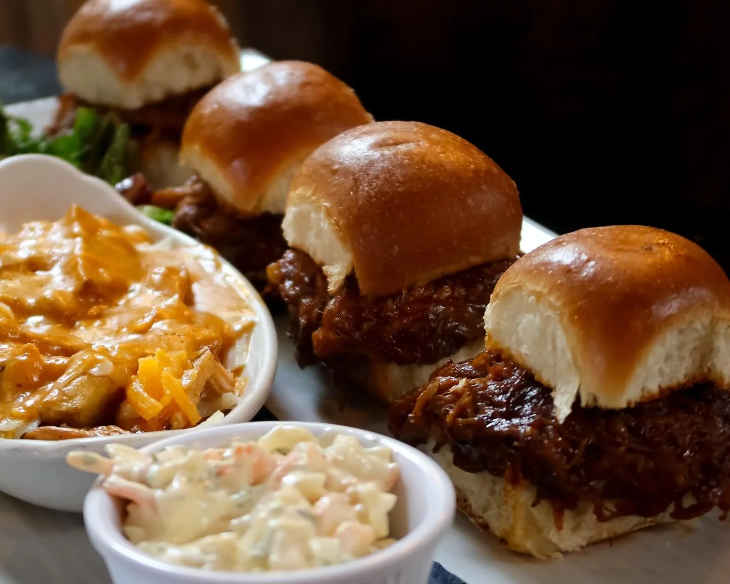 Chef&rsquo;s Special 👌🏼🔥 Burger Sliders of Pork Shoulder Marinated in a BBQ Sauce
Served w/ cheesy chips, coleslaw &amp; a side salad 
#buffaloboy #carrickonshannon #leitrim #roscommon