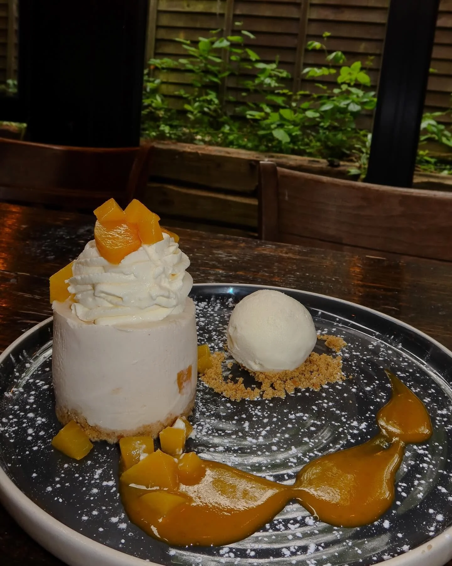 Cheesecake Special 🧑&zwj;🍳 Peach Cheesecake with White Chocolate Ice-cream 👌🏼☀️ 
#buffaloboy #carrickonshannon #leitrim #roscommon #shannonriver