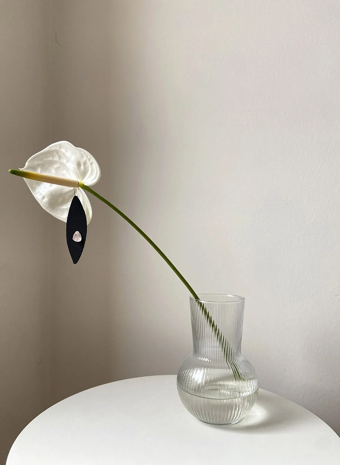 Pink Salt, 2025. Watercolour drawing, anthurium flower, pink salt, vase. 5cm x 7cm approx.