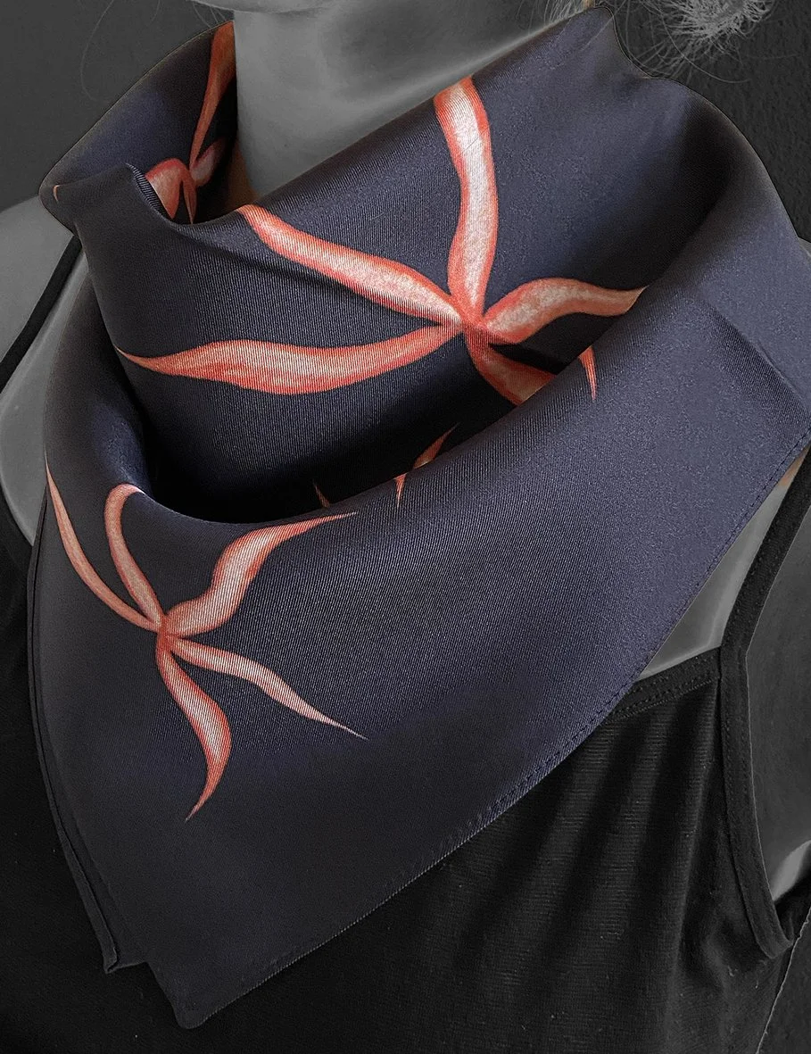 Anemone Black (45 × 45 cm) - Silk Twill Scarf - Double-sided printed. £55 + P&P (Royal Mail Signed 1st Class) 