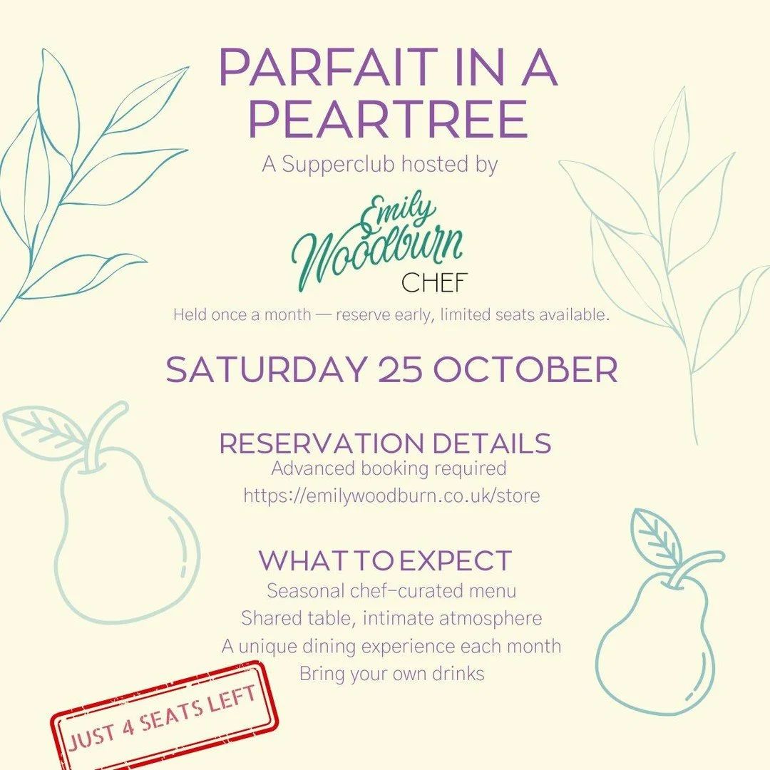 ✨ Parfait in a Peartree Supperclub ✨
Places are selling fast — only 4 spots left for Saturday 25th October! 🍷🍴
An intimate evening of seasonal food, hosted at my home in the East End, Lymington.
Book now before they’re gone! Link in bi