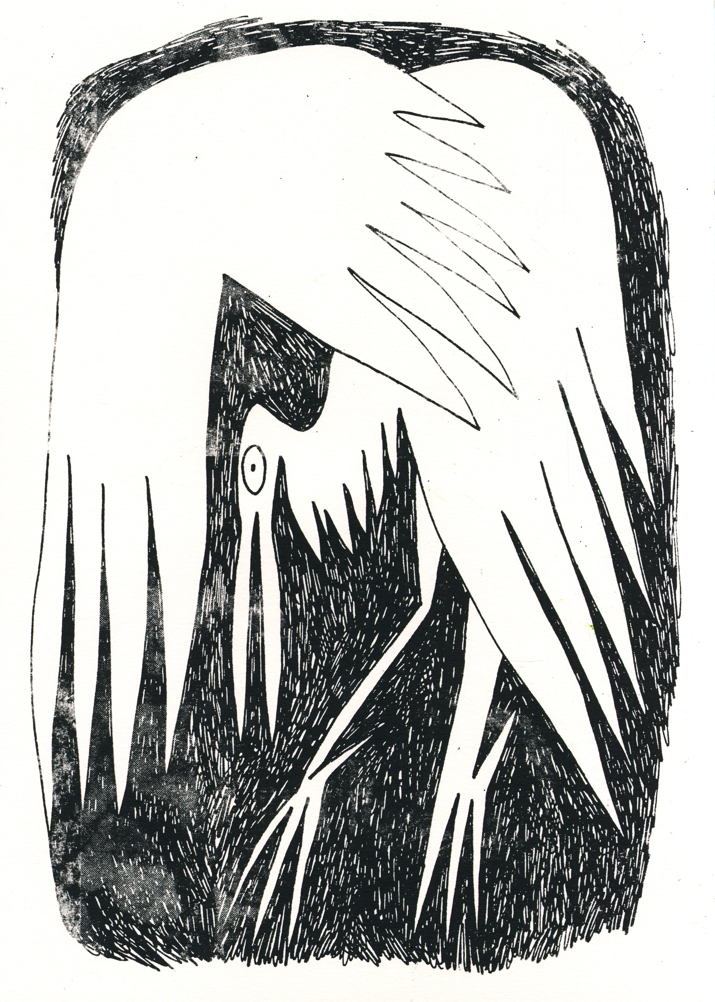  A screenprinted drawing of bird. 