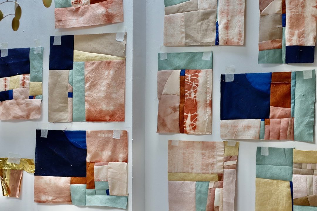 Experiments with remnant and repurposed linen and cotton. Linen dyes with hawthorn berries and leaves, and fabric dyed on a fabulous course I did with @salt_textiles 

#naturaldyeing #improvquilt #improvquilting #quilt #quiltblock #stiching #repurpos