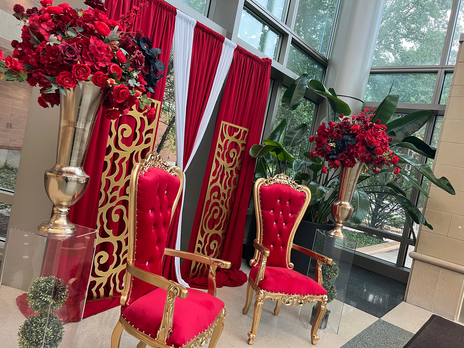 Backdrop Draping Design - Red, White and Gold