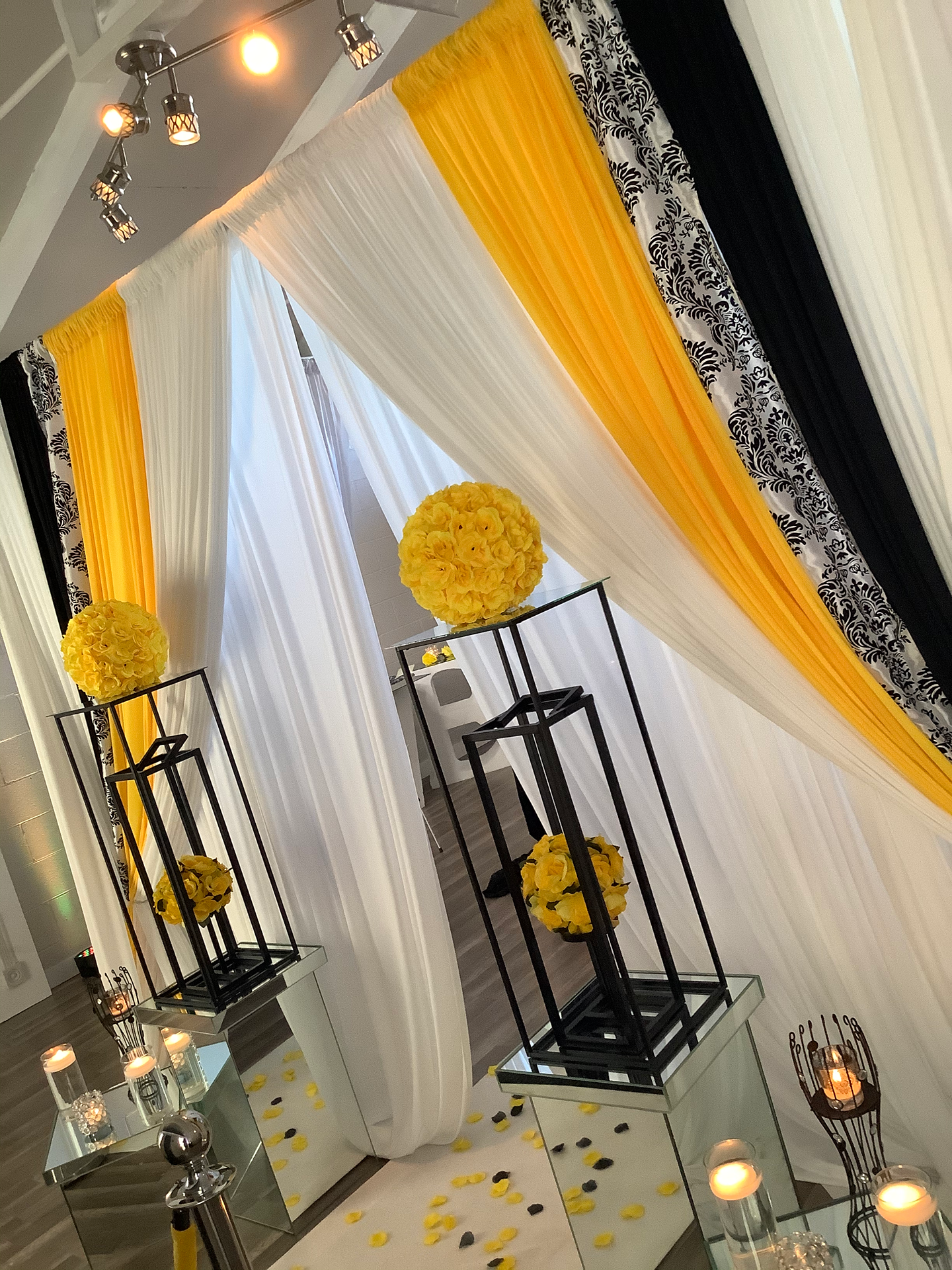 Draping Design - Canary Yellow, Black & White with Damask