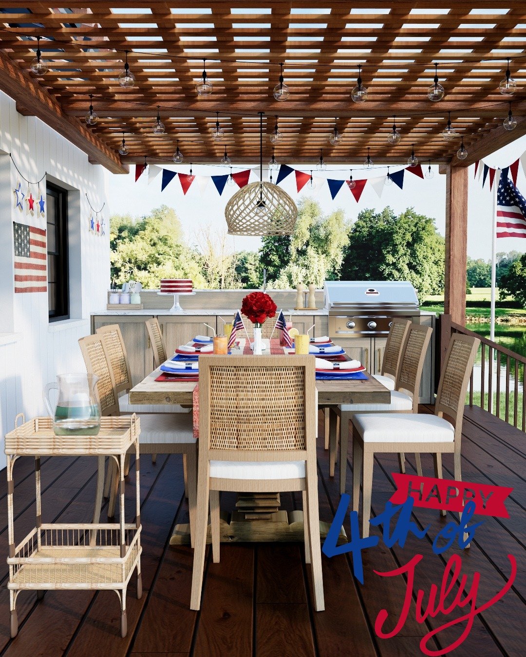 Wishing all our wonderful followers and clients an early Happy 4th of July! 🇺🇸✨

As we get ready for the festivities, we&rsquo;re loving this patriotic outdoor setup&mdash;complete with a BBQ, drinks trolley, and a beautifully styled table under a 