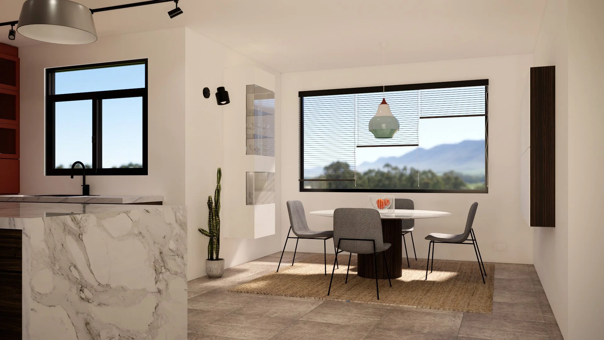 Dining area & Terracotta Modern Kitchen designed by wowedesign an online Interior Design Studio offering custom designs.jpg