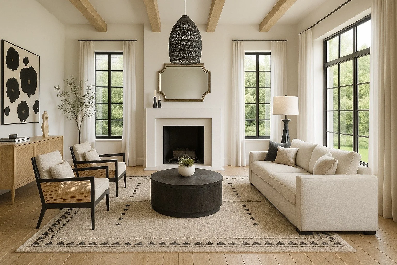 Check out our latest Modern Living Room designed through our Virtual Design Service✨

This Living Room was designed completely Online &amp; took only 5 weeks from start to finish.

We aimed for a calm, inviting vibe using natural textures, warm tones
