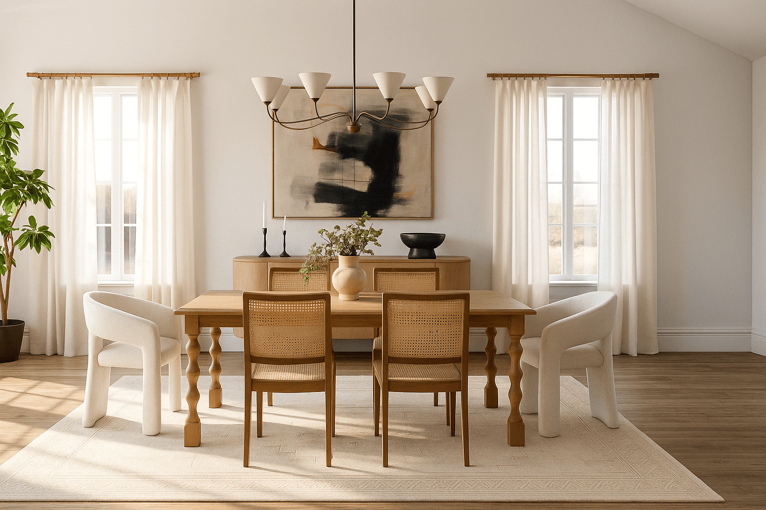 3D rendering of a contemporary dining room created for a residential interior design project.