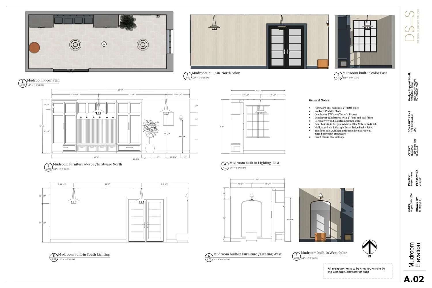 Drake Lane mudroom built-in elevations and technical documentation