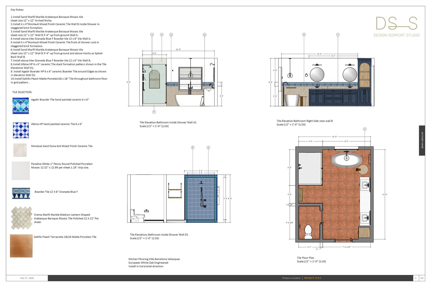 Sedona Residence bathroom tile elevations