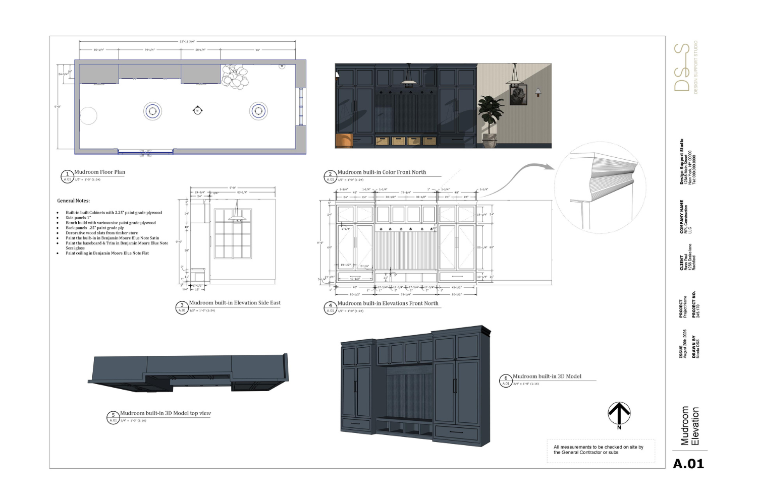Drake Lane mudroom design development and documentation