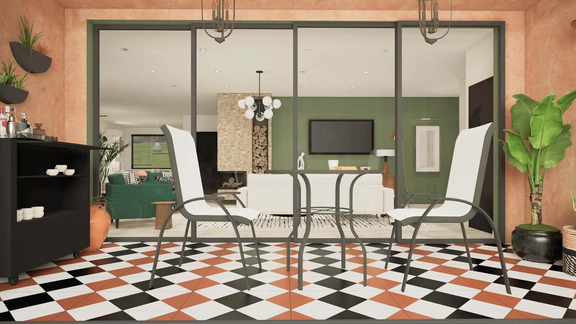 Trendy conservatory with a mini bar designed with natures colors and materials by wowedesign an online Interior Design Studio.jpg
