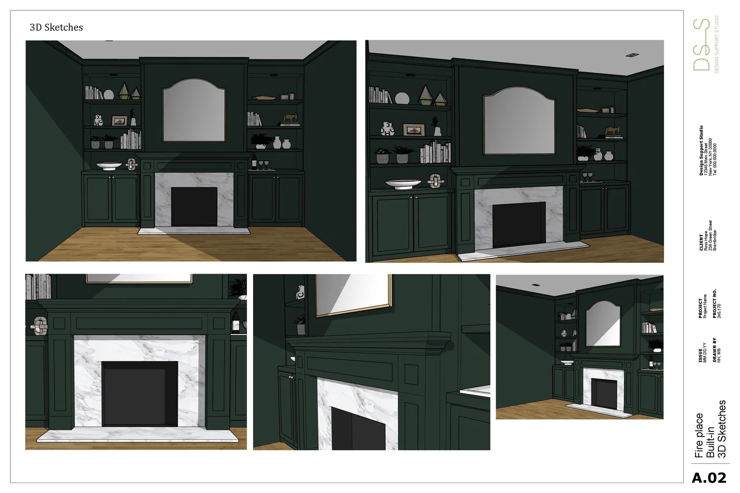Essex Street fireplace and built-in sketches