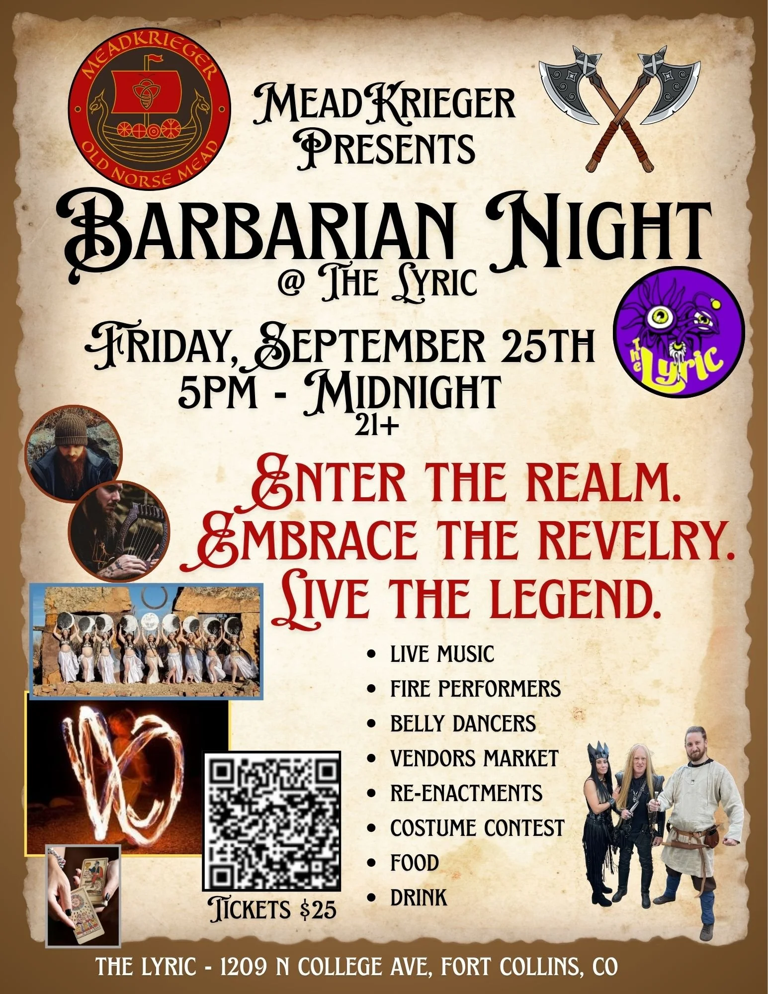 Sept 25th - MeadKrieger's Barbarian Night at the Lyric $25