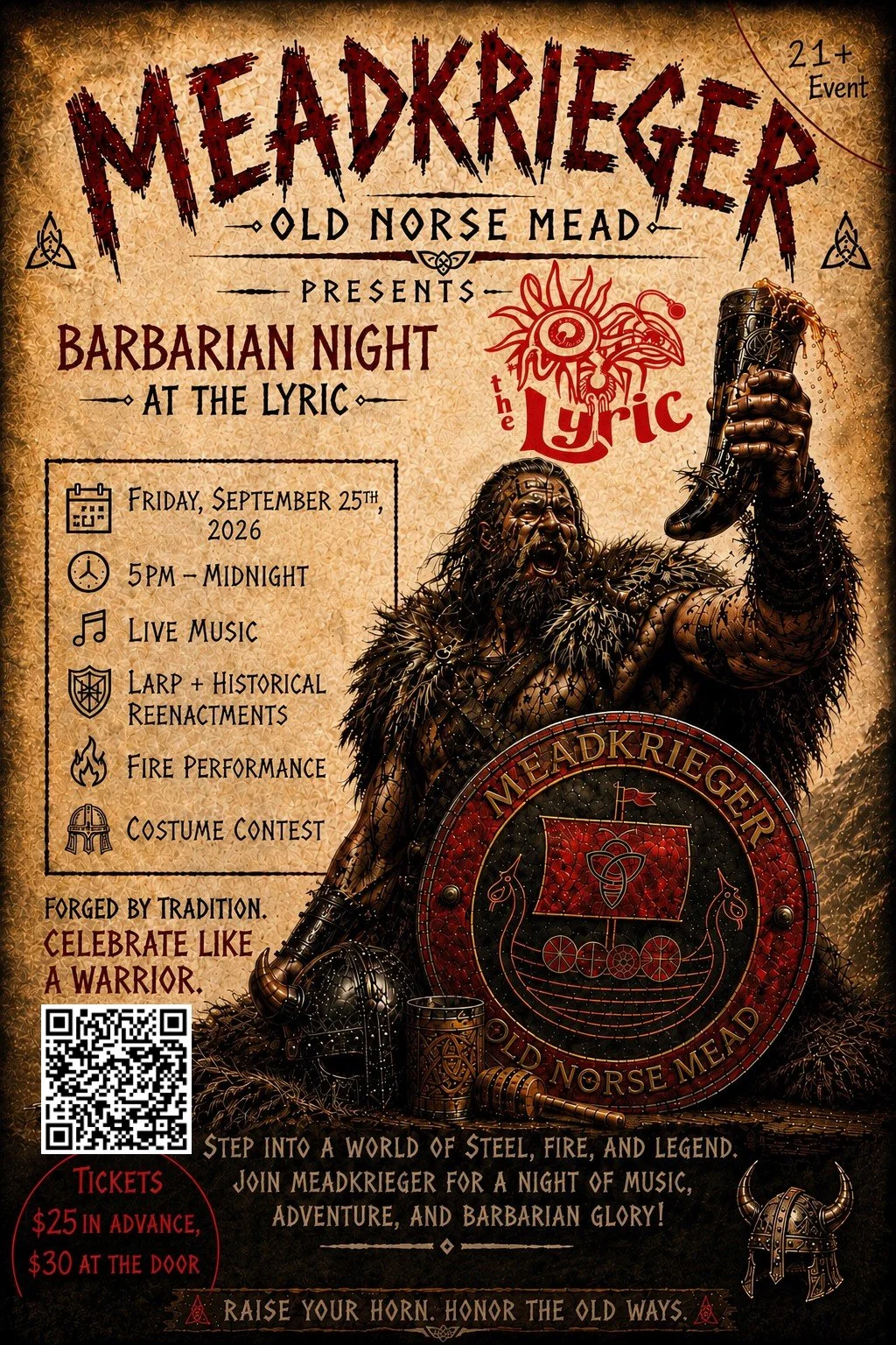 Sept 25th - MeadKrieger's Barbarian Night at the Lyric $25